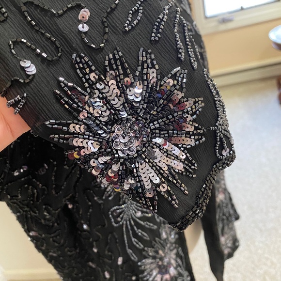 Vintage Silk Beaded Evening Jacket Sz Medium sequin 90s 80s Black - Picture 7 of 10
